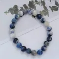 Natural gemstone round bead bracelet minimalist 8mm single circle crystal jewelry for women - Blue Vein Stone