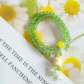 Bracelet de perles vertes double couche avec accent jaune et pendentif blanc bijoux femme - Double couche 6 mm - Vert fruit