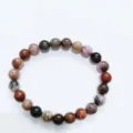 Natural stone beaded bracelet, colorful agate round beads fashion jewelry for women. - Petrified Wood