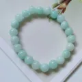 Natural green gemstone beaded bracelet, simple single-circle round bead fashion jewelry. - 2