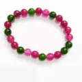 Pink and Green Beaded Bracelet Natural Crystal Agate Round Beads Fashion Jewelry Gift - Tourmaline Chalcedony