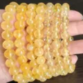 Natural citrine yellow crystal gemstone round bead bracelet minimalist fashion jewelry - Citrine