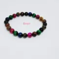Bracelet en pierre œil de tigre multicolore naturel, perles rondes 8mm bijoux élastiques - 10mm / Œil de tigre multicolore grade A