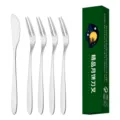 Edelstahl Dessertgabel und Butterbeil Set mit gruener Geschenkschachtel, elegantes Besteck. - 1 Messer 4 Gabeln Grüne Box Set / Silber