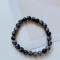 Natural stone single circle beaded bracelet, stylish black and grey round beads item. - Snowflake