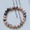 Natural stone beaded bracelet, pink and grey crystal agate gemstone single circle jewelry. - Pink Zebra Stone