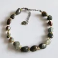 Natural irregular crystal stone bracelet for women with metal spacer beads and extension chain. - Bloodstone