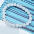 Natural white crystal bead bracelet single circle gemstone jewelry gift for women and men. - White Jade