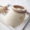 Cappello da sole estivo in paglia da donna visiera vuota con fiocco e fascia a righe. - Taglia unica / Bianco Latte