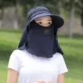 Summer sun protection hat with removable face mask UV blocking wide brim cycling cap - One Size / Navy Blue