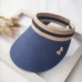 Visera de sol de paja tejida con lazo, ideal para vacaciones de verano y la playa al aire libre. - Talla única / Azul marino