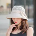 Women breathable sun protection fisherman hat stylish casual beige lace bow sun hat - One Size / Khaki