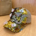 Sequined baseball cap with rhinestone fox and floral design, women summer sun protection mesh hat. - Adjustable / Fox Gold