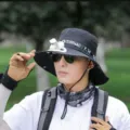 Men outdoor sun protection bucket hat with mini fan, wide brim fishing cap, foldable summer - One Size / Black