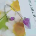 Natuurlijke amethist kristal kegel slingers hanger met zilveren ketting voor wichelroede. - Groot (38*17,5 mm) / Amethist