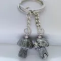 Natural crystal stone mushroom keychain pendant cute metal key ring bag charm accessory - Map Stone