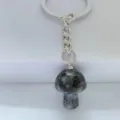 Natural crystal mushroom keychain cute gemstone pendant silver metal keyring bag charm accessory - Black Flash