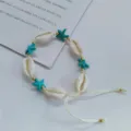 Handmade beach style shell and blue starfish beaded braided adjustable bracelet for women. - Beige Cord Blue Starfish