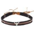 Detail showing the silver bull head ornament and woven hemp texture of the belt - Adjustable / Silver Bull Head Black Hemp Rope Band (3)