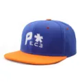 Blue orange flat brim baseball cap, stylish streetwear hip hop hat with front embroidery for outdoor. - Adjustable / Blue and Orange