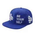Detailed view of blue street style snapback with 3D "BE YOUR SELF" white embroidery - Adjustable / Royal Blue Style (6)