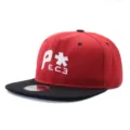 Red and black flat brim baseball cap with white embroidered letters, hip hop style street hat. - Adjustable / Red and Black