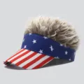 Funny American flag hair visor hat with fake blonde spiky hair for party sports events. - Adjustable / Style 12