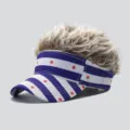 Funny wig baseball cap with blue white stripes and red stars novelty hair visor hat for party - Adjustable / Style 9