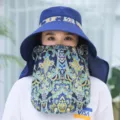 Sun protection hat with face cover and neck flap, summer outdoor UV blocking cap for women. - M (56-58cm) / Navy Blue