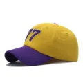 Yellow and purple baseball cap with number 77 embroidery, stylish casual couple sun hat. - Yellow Purple Colorblock No.77