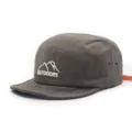 Detailansicht der japanischen Workwear 5-Panel-Cap mit kurzem Schirm, dunkelgrau mit Stickerei. - Dunkelgrau