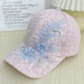 Gorra de béisbol con bordado floral de encaje rosa para mujer con perlas, sombrero de sol. - Flor Grande Rosa