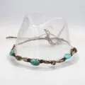 Vintage boho hat band with turquoise beads leather cord and metal chain detail for cowboy hat. - Ethnic Woven Band With Artificial Turquoise Beads And Chain Leather Cord