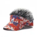 Casquette visière cheveux bouclés avec bord tie-dye rouge bleu blanc chapeau de soleil. - Réglable / Rouge Blanc Bleu Batik Cheveux Bouclés