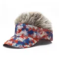 Casquette visière avec perruque motif cravate rouge blanc bleu style de rue en plein air - Réglable / Rouge Blanc Bleu Batik Cheveux Gris Blanc