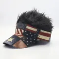American flag wig baseball cap funny spiky hair visor hat outdoor streetwear sun hat party - Adjustable / US Flag Black Hair
