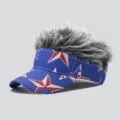 American flag visor hat with grey synthetic wig hair funny sun cap for outdoor street fashion - Adjustable / Style 3