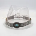 Bohemian woven hat band with turquoise stone buckle retro native style hat accessory details - Exquisite Geometric Woven Texture With Artificial Turquoise Flower Metal Buckle
