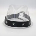 Black leather hat band with metal star studs punk rock style diy hat accessory for men women - Black Faux Leather Band With Metal Pentagram Rivets And Fixing Cord