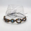 Vintage woven hat band handmade DIY accessories with wooden beads and turquoise detail. - Hand Woven Cord Band With Wood Beads Metal Beads Retro Flower Plate Blue Gem