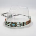Retro bohemian beaded hat band ethnic style hat accessory detail view for men and women - Multi Layer Beaded Band With Artificial Turquoise And Oval Retro Carved Inlay