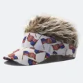 American flag sun visor hat with funny blonde faux wig hair for outdoor party festival. - Adjustable / Style 15