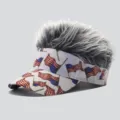 Novelty funny grey hair visor hat with American flag print, outdoor sun protection cap. - Adjustable / Style 16