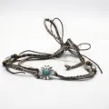 Vintage ethnic braided hat band accessory with turquoise flower and wooden beads boho style - Handmade Woven Cord Band With Silver Flower Decor Artificial Turquoise Wood Beads