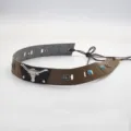 Vintage DIY hat band belt bull head turquoise leather strap western ethnic fashion accessory - Brown Faux Leather Band With Silver Bull Head Star Rivets Artificial Turquoise