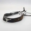 Vintage Western bull head leather hat band braided rope DIY cowboy hat accessories 1pc - Dark Brown Faux Leather Band With Woven Stitching And Silver 3D Longhorn Bull Head