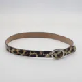 Leopard Print Belt Round Buckle Women Casual Waist Belt Animal Pattern Fashion Accessory - Leopard Print Faux Leather Slim Band With Silver Round Metal Buckle