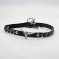 Vintage Bull Head Leather Choker Retro Punk Hat Accessory DIY Decorative Strap - Black Retro Faux Leather Band With Silver Bull Head And Pentagram Rivets