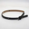 Black thin leather belt with metal studs and white stitching for stylish daily wear and accessories - Slim Black Faux Leather Band With Metal Rivets White Stitching Decoration