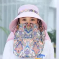 Summer Sun Hat Wide Brim UV Protection Face Neck Cover Paisley Print Outdoor Travel - M (56-58cm) / Pink